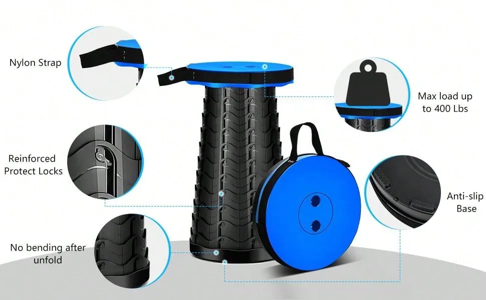 Portable Telescoping Stool Upgraded Folding Stool Camping Stool Collapsible Portable Stool Lightweight Yet More Sturdy Adjustable Retractable Stool For Camping Fishing Hiking BBQ Gardening Parties Travel Indoor & Outdoor Activities