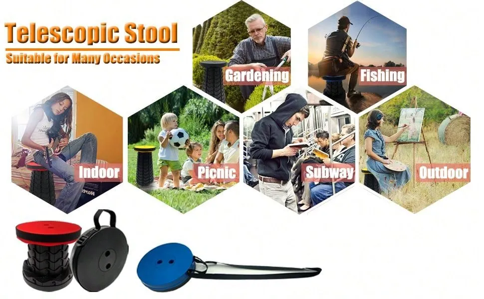 Portable Telescoping Stool Upgraded Folding Stool Camping Stool Collapsible Portable Stool Lightweight Yet More Sturdy Adjustable Retractable Stool For Camping Fishing Hiking BBQ Gardening Parties Travel Indoor & Outdoor Activities