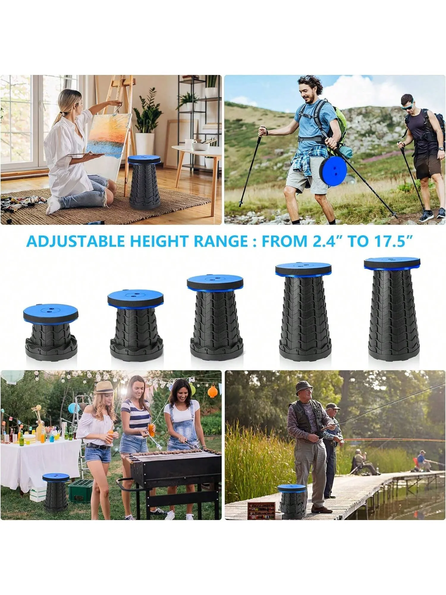 Portable Telescoping Stool Upgraded Folding Stool Camping Stool Collapsible Portable Stool Lightweight Yet More Sturdy Adjustable Retractable Stool For Camping Fishing Hiking BBQ Gardening Parties Travel Indoor & Outdoor Activities