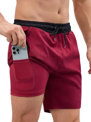 SILKWORLD Quick Dry Mens Swim Trunks with Compression Liner 7" Mens Bathing Suits with Zip Pockets