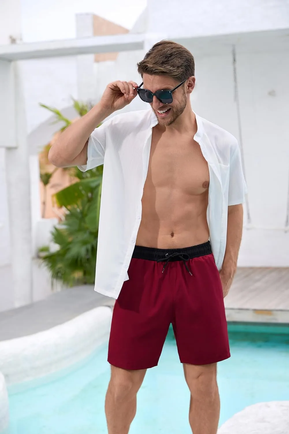 SILKWORLD Quick Dry Mens Swim Trunks with Compression Liner 7" Mens Bathing Suits with Zip Pockets