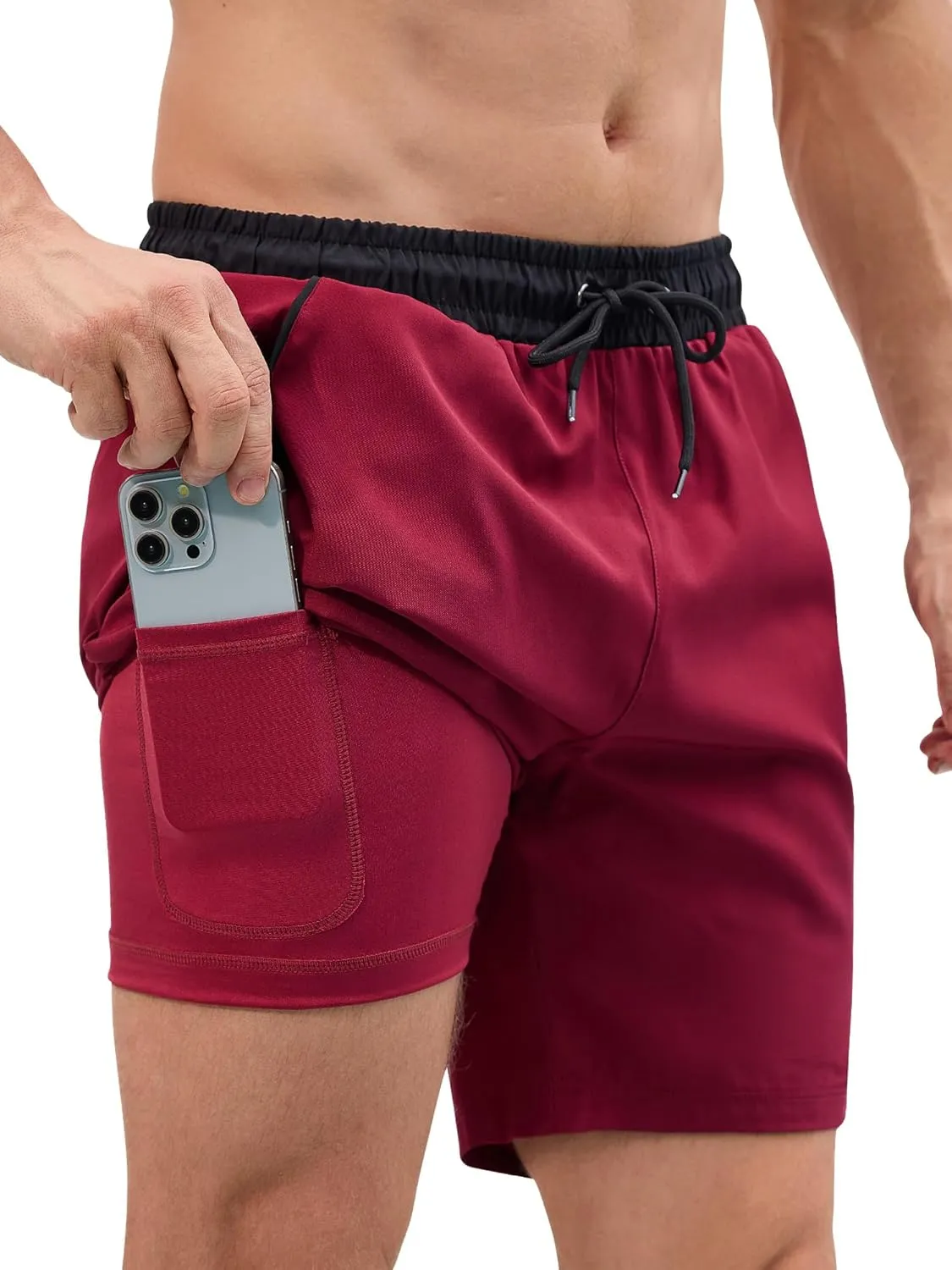 SILKWORLD Quick Dry Mens Swim Trunks with Compression Liner 7" Mens Bathing Suits with Zip Pockets