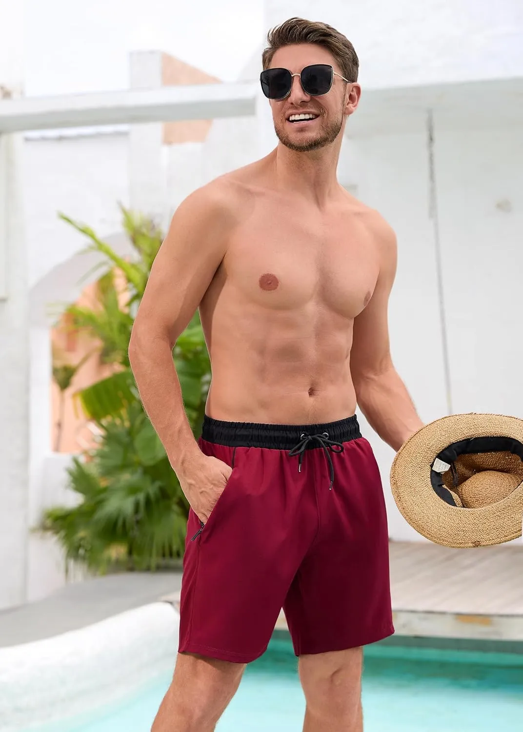 SILKWORLD Quick Dry Mens Swim Trunks with Compression Liner 7" Mens Bathing Suits with Zip Pockets
