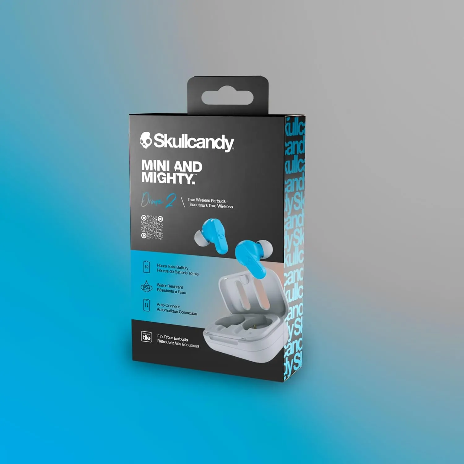 Skullcandy Dime 2 Wireless Earbuds, Bluetooth Headphones, Noise Isolating Fit, Up to 12 Hours Battery, Microphone for iPhone Android, Easy Carry with Integrated Lanyard - Light Grey/Blue