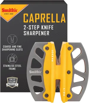 Smiths 51176 Stainless Steel 2-Step Knife Sharpener | Yellow | Preset Coarse & Fine Slots | Outdoor Handheld Knife Sharpener | Fishing, Hunting, Filet, Pocket Knives | Portable Compact Keychain Tool