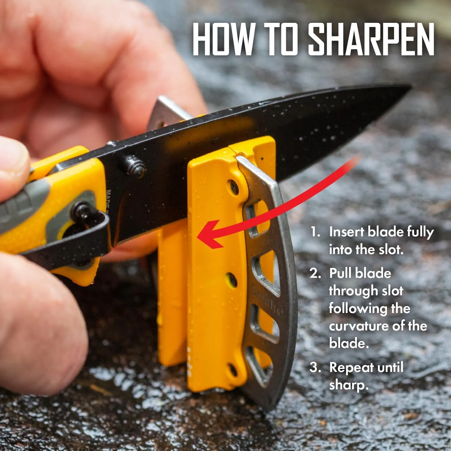 Smiths 51176 Stainless Steel 2-Step Knife Sharpener | Yellow | Preset Coarse & Fine Slots | Outdoor Handheld Knife Sharpener | Fishing, Hunting, Filet, Pocket Knives | Portable Compact Keychain Tool