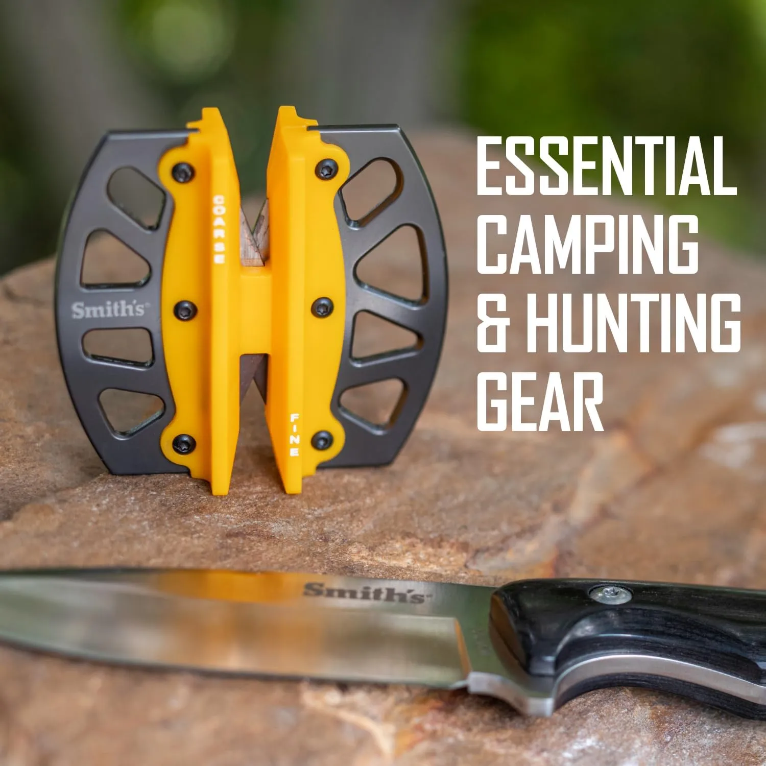Smiths 51176 Stainless Steel 2-Step Knife Sharpener | Yellow | Preset Coarse & Fine Slots | Outdoor Handheld Knife Sharpener | Fishing, Hunting, Filet, Pocket Knives | Portable Compact Keychain Tool