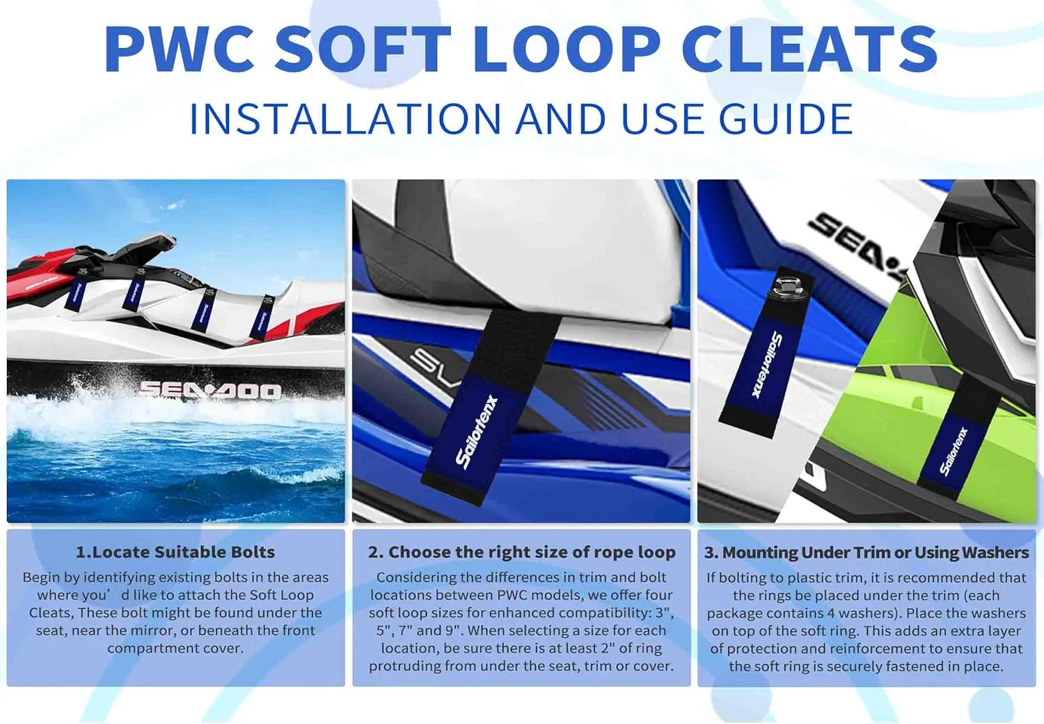 Soft Loops Jet Ski Accessories,Boat Ropes for Docking with Loop,Quick & Secure Anchor Points for Jet ski Anchor,Boat Accessories for Your WaveRunner,Jet Ski,Seadoo &&Other PWC(Mix,10PK)