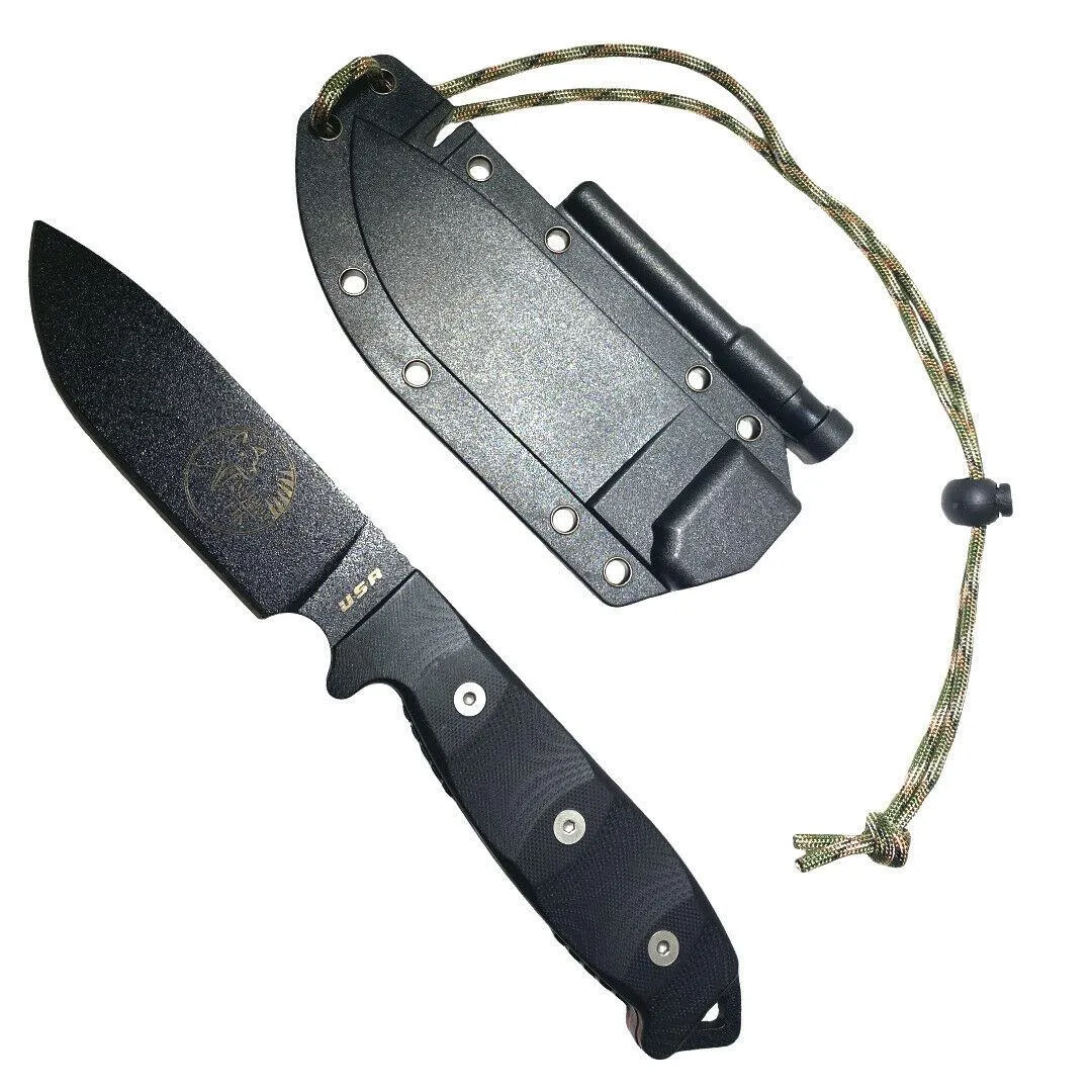 TASSIE TIGER KNIVES Fixed Blade Survival Knife, Micrata Handle & orange G10 Inlays   Sheath