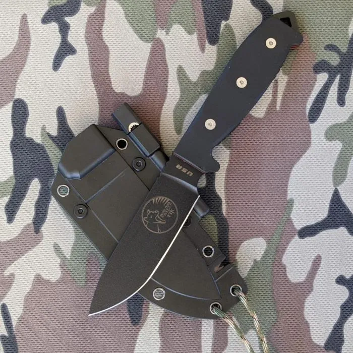 TASSIE TIGER KNIVES Fixed Blade Survival Knife, Micrata Handle & orange G10 Inlays   Sheath