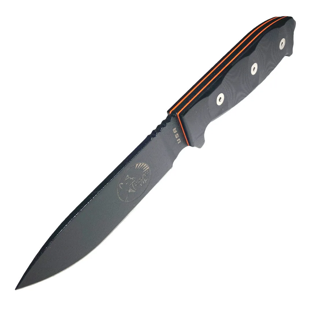 TASSIE TIGER KNIVES Fixed Blade Survival Knife, Micrata Handle & orange G10 Inlays   Sheath