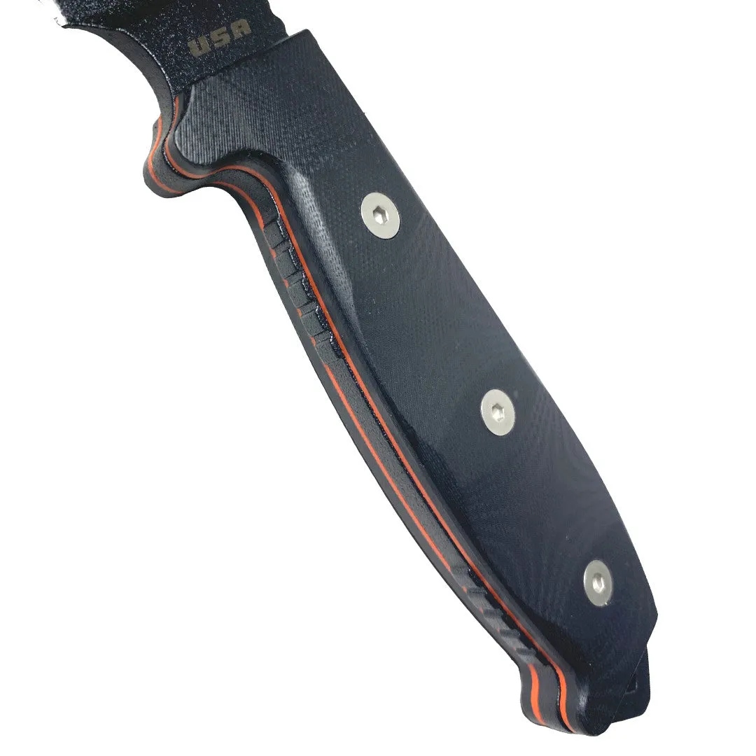 TASSIE TIGER KNIVES Fixed Blade Survival Knife, Micrata Handle & orange G10 Inlays   Sheath