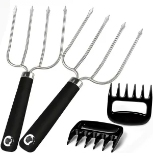 Turkey Lifting Forks, Meat Claws, Strong Endurance Stainless Steel Poultry Chicken Fork, Ultra-Sharp Roast Ham Forks. Easily Lift, Handle Meats - Essential for BBQ & Thanksgiving Pros, 4 Pcs