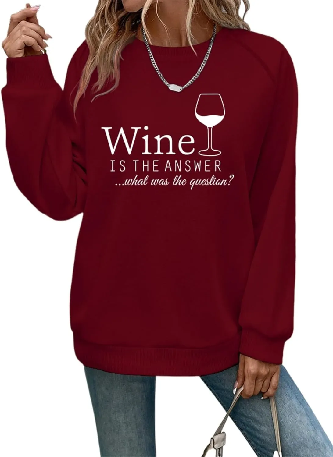Women Wine Is The Answer What Was The Question??Wine Glass Pattern raglan sleeve Sweatshirt