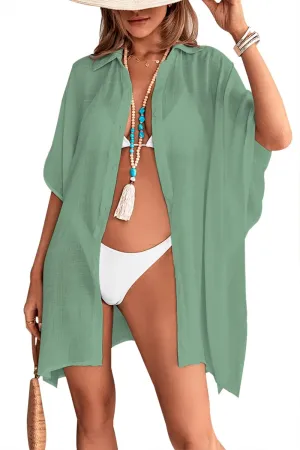 Womens Swimsuit Cover Up Shirts Oversized Beach Bikini Bathing Suit Coverups Beachwear Button Up