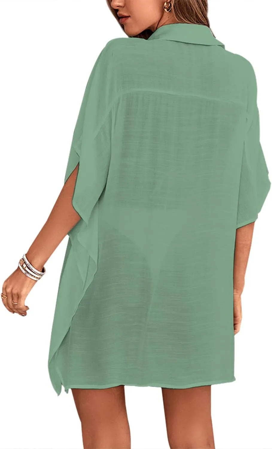 Womens Swimsuit Cover Up Shirts Oversized Beach Bikini Bathing Suit Coverups Beachwear Button Up