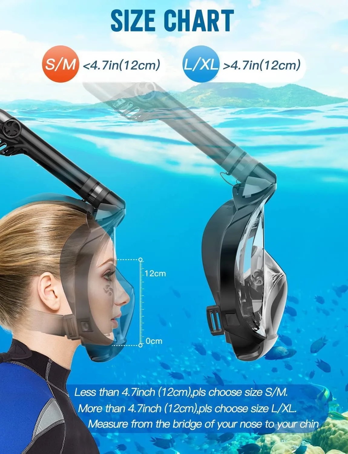 Zenoplige Full Face Snorkel Mask Adults,Dry-Top Snorkeling Gear with Camera Mount,Foldable 180-Degree Panoramic Scuba Mask for Snorkeling Diving Swimming Travel,Snorkel Mask Anti-Fog & Anti-Leak
