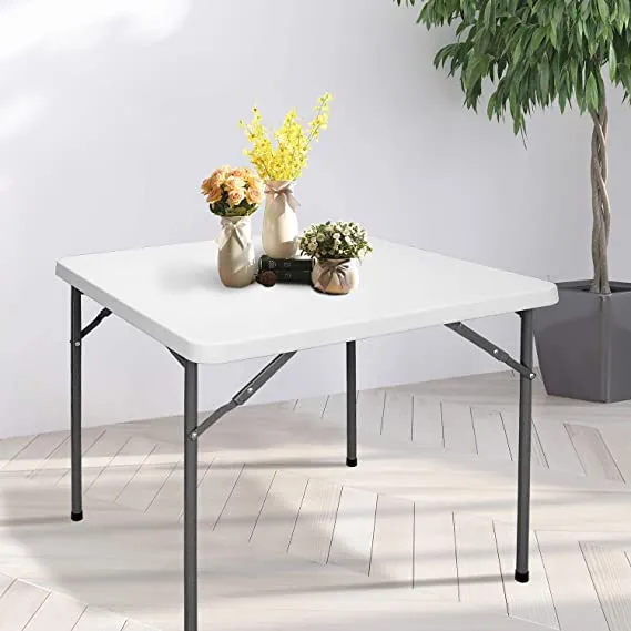 ZENY™ 3 Foot Square Folding Card Table, Indoor Outdoor Portable Plastic Kitchen or Camping Picnic Party Wedding Event Table, White