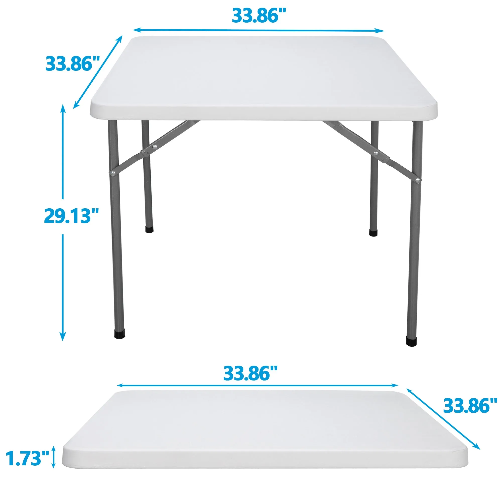 ZENY™ 3 Foot Square Folding Card Table, Indoor Outdoor Portable Plastic Kitchen or Camping Picnic Party Wedding Event Table, White