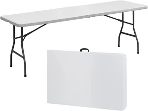ZENY™ 8FT Folding Picnic Table for Outdoor, Portable Fold-in-Half Plastic Dining Picnic Party Table with Carrying Handle