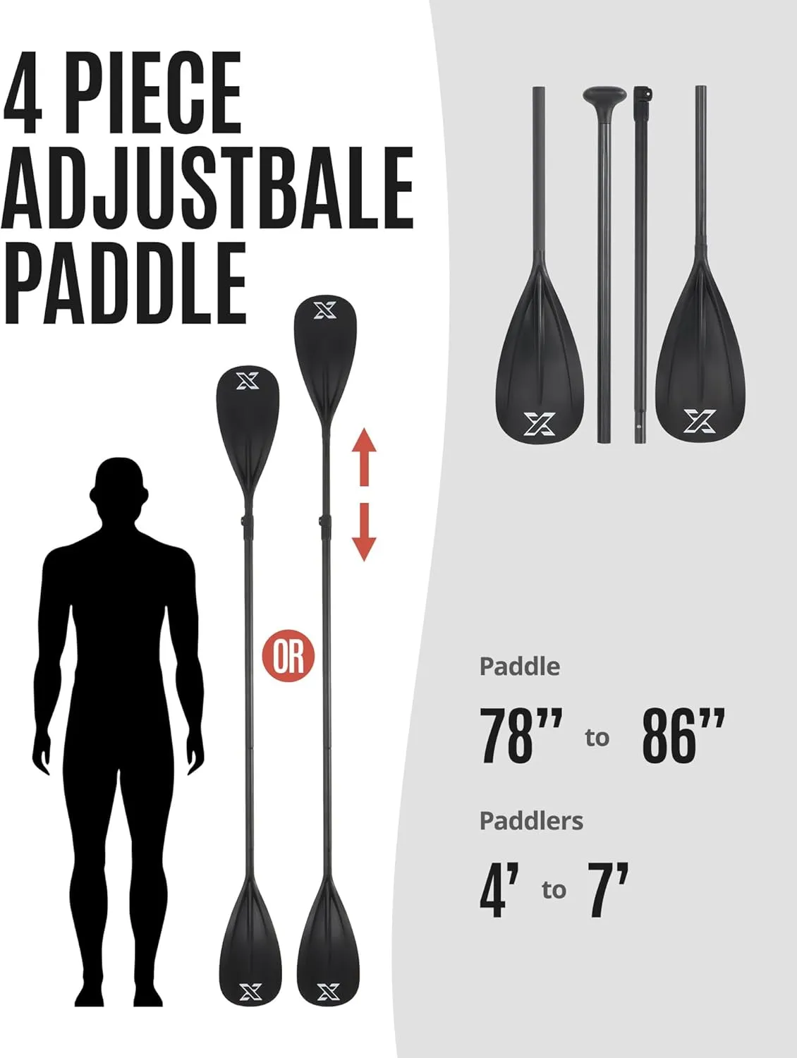 ZLX Paddle Board Paddle, 3 or 4 Piece Adjustable SUP Paddle, Detachable Floating Kayak Paddles, Lightweight Oar with Premium Durable Fiber Blade, for Paddleboard, Surfing, Water Sports Enjoyment